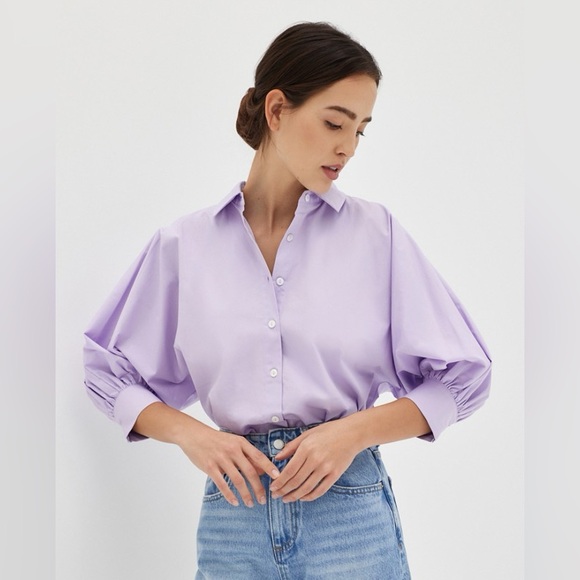 love bonito Tops - Love Bonito Brienne Cotton Puff Sleeve Shirt